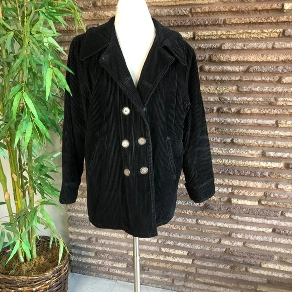 Vintage 80s 90s Black Wide Wale Corduroy Double Breasted Free People Jacket - Picture 5 of 8